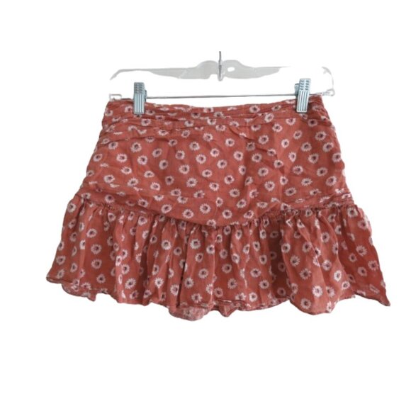 SABO SKIRT Ditsy Daisy Floral Ruched Mini Skirt in Terracotta Festival Boho Sz M - Picture 1 of 13
